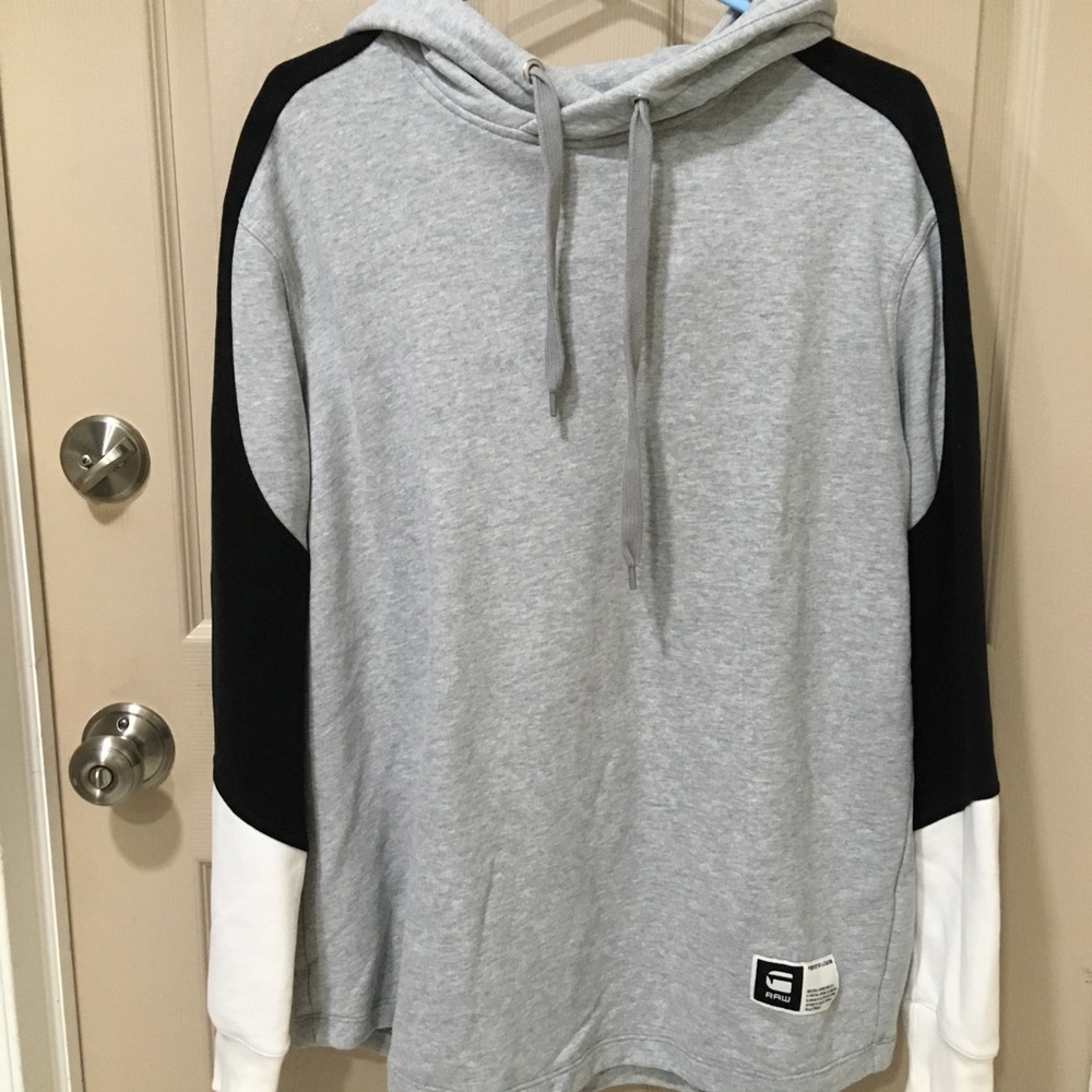 G-Star Raw Gray, Black, and Cream Hoodie 90’s Hip Hop Y2K SZ XL.